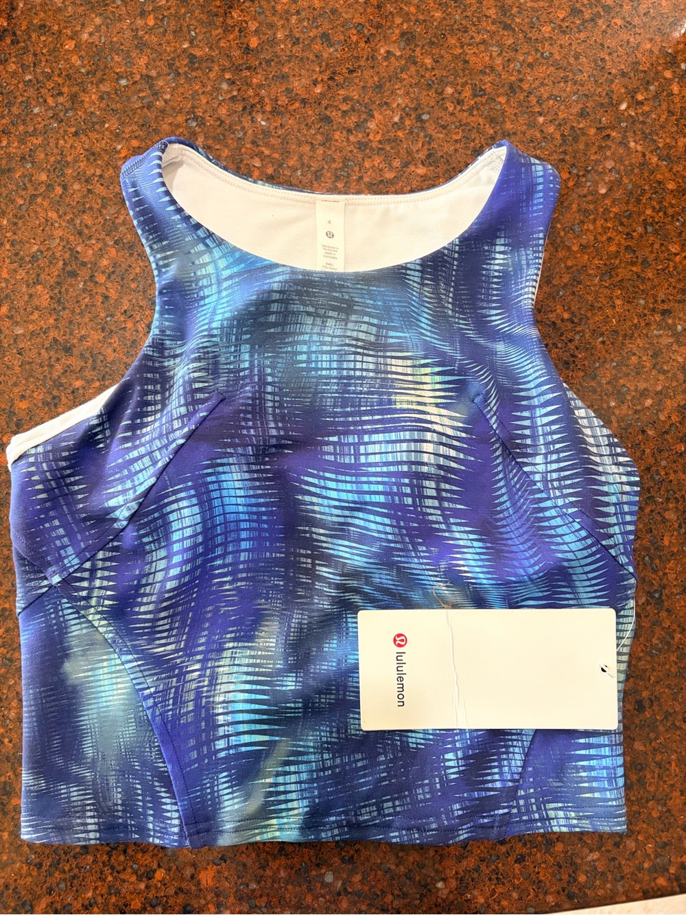 Lululemon blue and purple printed athletic crop top